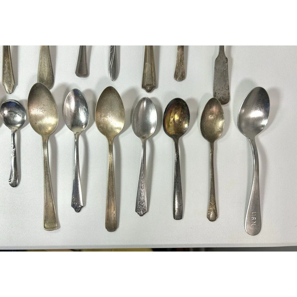 Lot Of 40 Antique Spoons Silverware Craft Lot Some Wear Rust